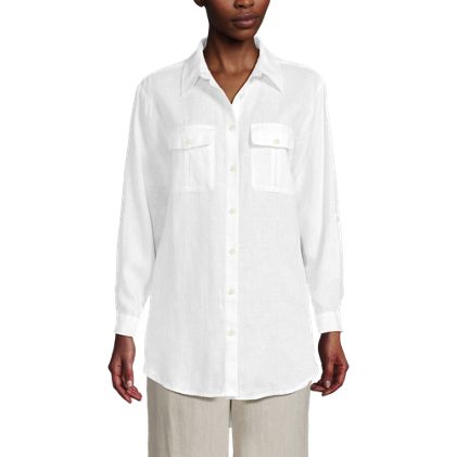 Women's Linen Roll Sleeve Relaxed Tunic Top - image 1