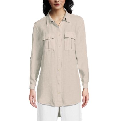 Women's Linen Roll Sleeve Relaxed Tunic Top - image 4