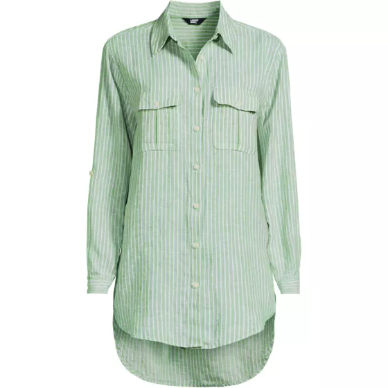 Women's Linen Roll Sleeve Relaxed Tunic Top - primary
