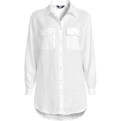 Women's Linen Roll Sleeve Relaxed Tunic Top - primary