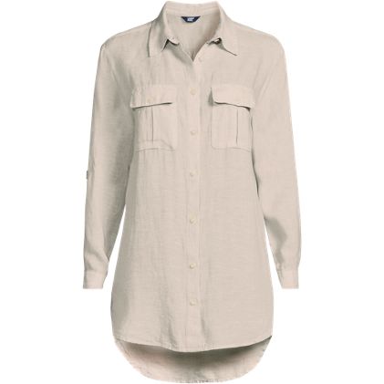 Women's Plus Size Linen Roll Sleeve Relaxed Tunic Top - primary