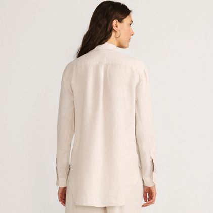 Women's Linen Roll Sleeve Relaxed Tunic Top - image 1