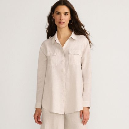 Women's Linen Roll Sleeve Relaxed Tunic Top - image 2