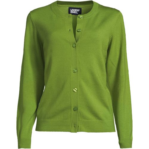 Merino Crew Neck Cardigan, Women, size: XS, regular, Green, by Lands' End