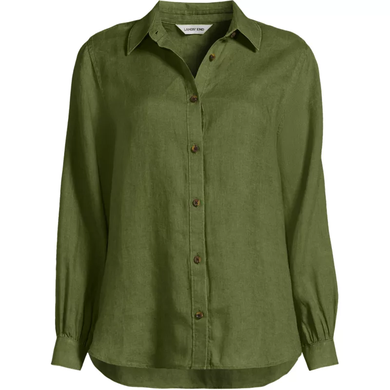 Women's Plus Size Linen Long Sleeve Feminine Shirt, Front