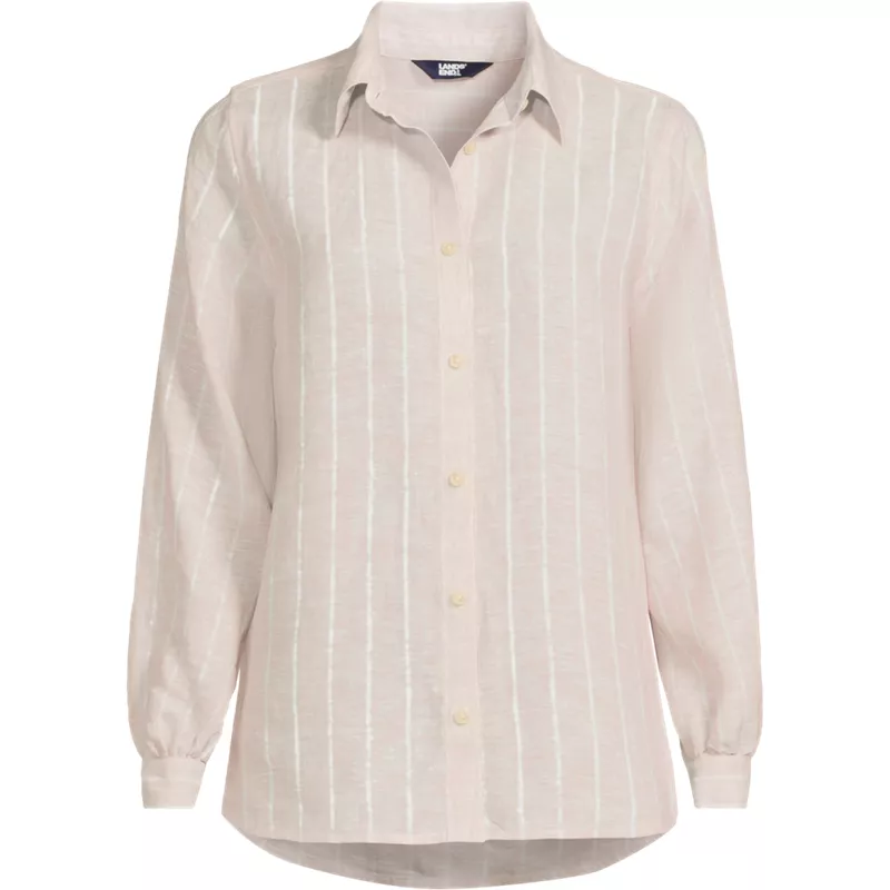 Women's Plus Size Linen Long Sleeve Feminine Shirt, Front