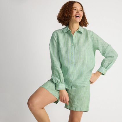 Women's Petite Linen Long Sleeve Feminine Shirt - primary