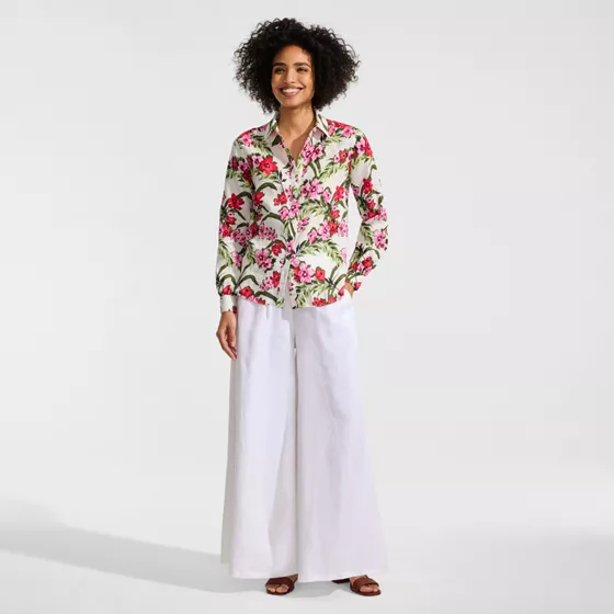 Women's Tall Linen Long Sleeve Feminine Shirt - primary