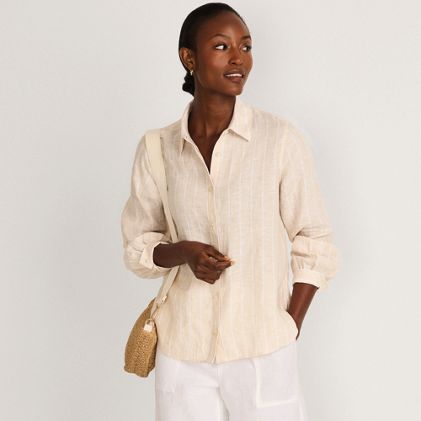 Women's Linen Long Sleeve Feminine Shirt - primary