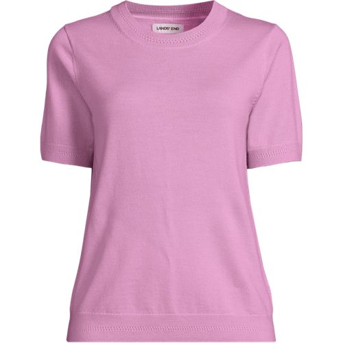 Merino Short Sleeve Jumper, Women, size: S, regular, Pink, Wool, by Lands' End