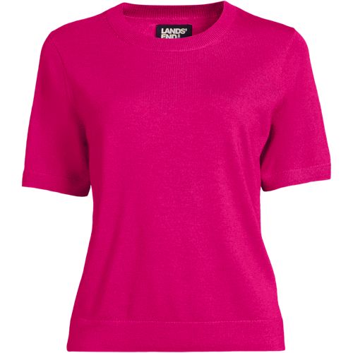 Merino Short Sleeve Jumper, Women, size: S, regular, Pink, Wool, by Lands' End