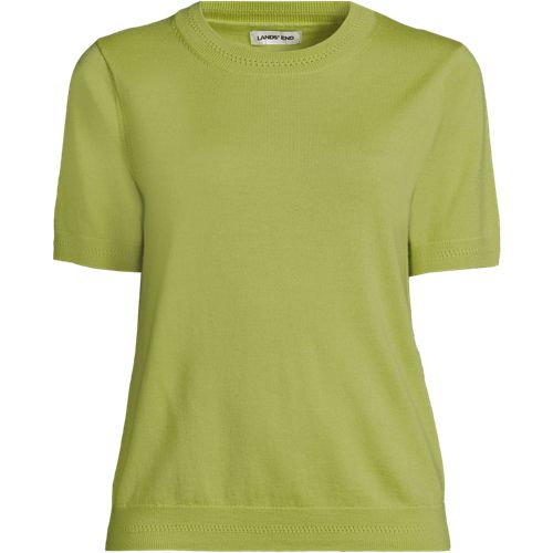 Merino Short Sleeve Jumper, Women, size: S, regular, Green, Wool, by Lands' End