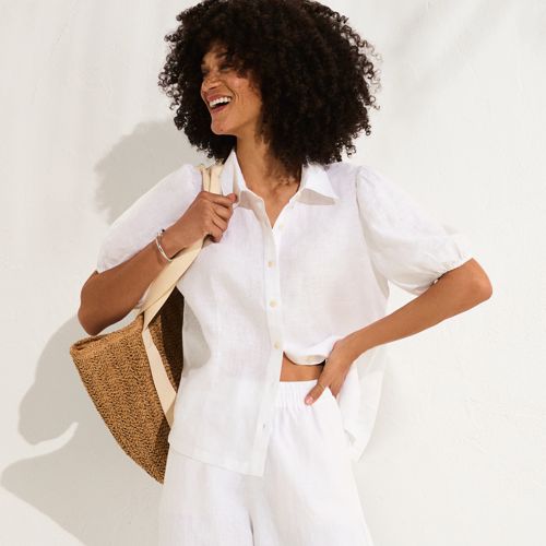 売れ筋商品|||ランズエンド カットソー トップス レディース Plus Size Linen Blend Short Sleeve Button Front Polo Top Ivory ランズエンド レディース カットソー トップス Plus Size Linen