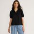 Women's Linen Puff Sleeve Button Front Shirt, Front
