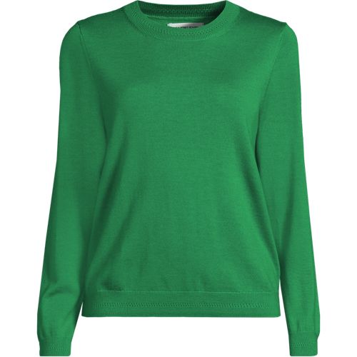Merino Crew Neck Jumper, Women, size: XL, regular, Green, Wool, by Lands' End
