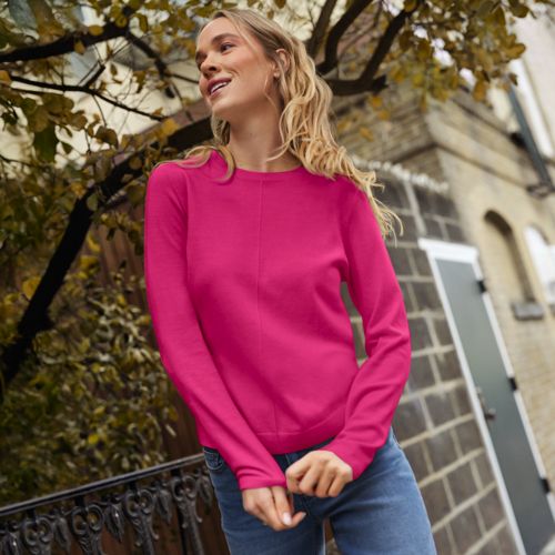 Merino Crew Neck Jumper, Women, size: M, regular, Pink, Wool, by Lands' End