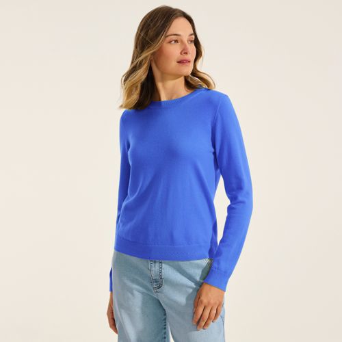 Merino Crew Neck Jumper, Women, size: S, petite, Blue, Wool, by Lands' End