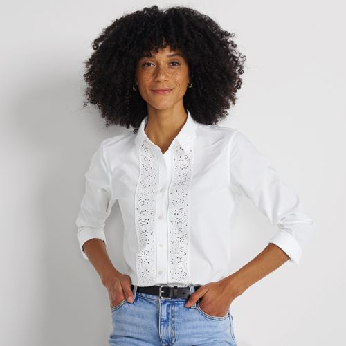 Women's No Iron Long Sleeve Shirt with Lace Trim