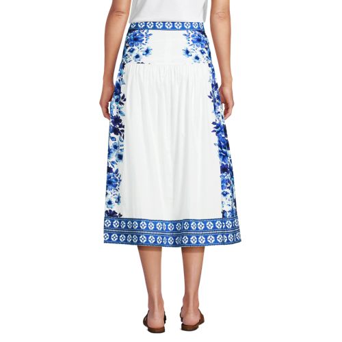 Women's Poplin Border Print Midi Skirt - Set Bottom, Back