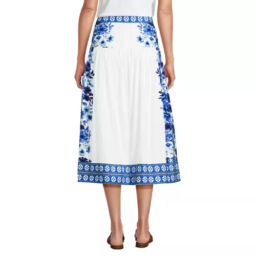 Women's Poplin Border Print Midi Skirt - Set Bottom, Back