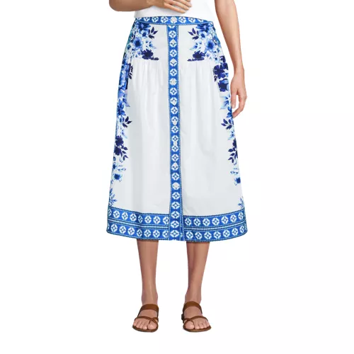 Women's Poplin Border Print Midi Skirt - Set Bottom, Front