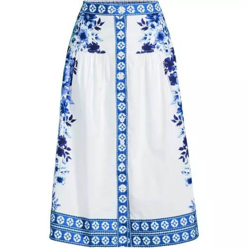 Women's Poplin Border Print Midi Skirt - Set Bottom, Front