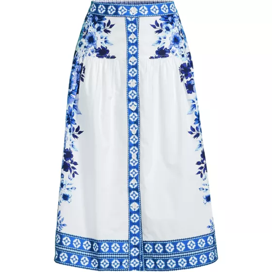 Women's Plus Size Poplin Border Print Midi Skirt - Set Bottom - primary