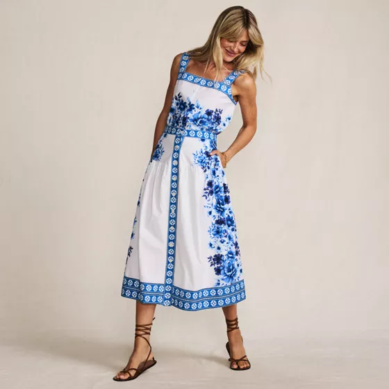 Women's Poplin Border Print Midi Skirt - Set Bottom - primary