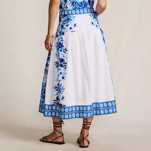 Women's Poplin Border Print Midi Skirt - Set Bottom, Back
