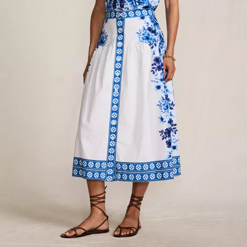 Women's Poplin Border Print Midi Skirt - Set Bottom, Front