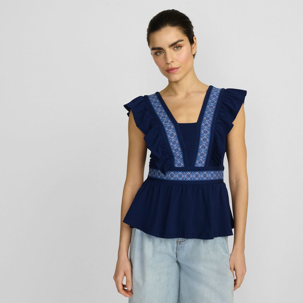 Women's Lightweight Jersey Ruffle Peplum Top | Lands' End