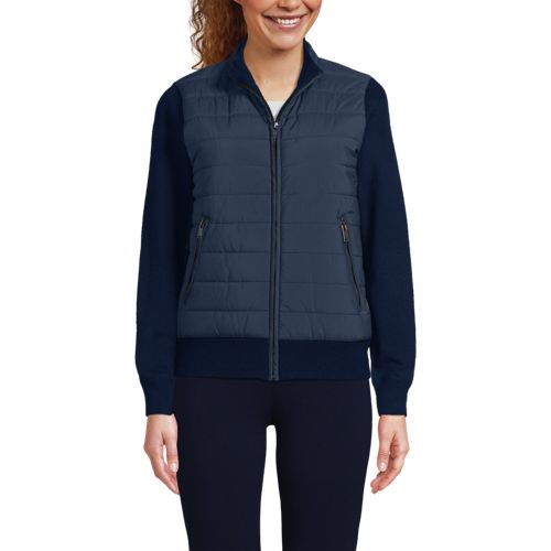  Lands' End Strick- & Stepp-bomberjacke, Damen, Größe:36-38 Regular, Blau, Polyester/polyester-mischung, By Lands' End 