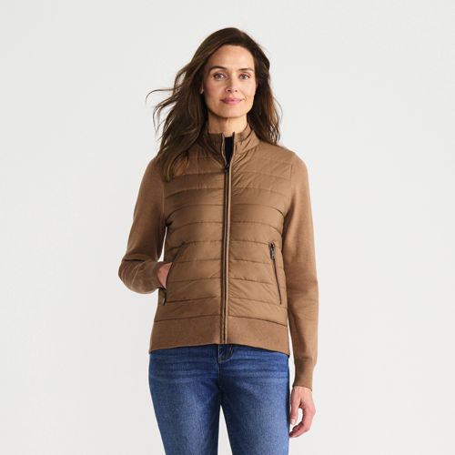  Lands' End Strick- & Stepp-bomberjacke, Damen, Größe:36-38 Regular, Beige, Polyester/polyester-mischung, By Lands' End 