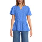 Women's Short Sleeve Mixed Media Eyelet Top
