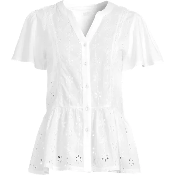 Women's Short Sleeve Mixed Media Eyelet Top - primary