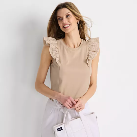 Women's Embroidered Ruffle Tank Top - primary