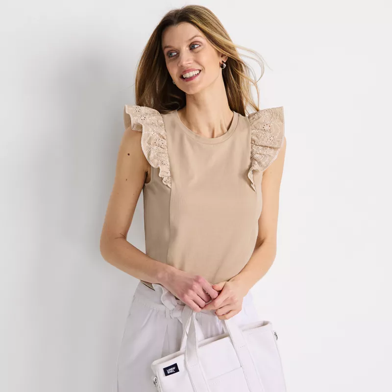 Women's Embroidered Ruffle Tank Top, alternative image