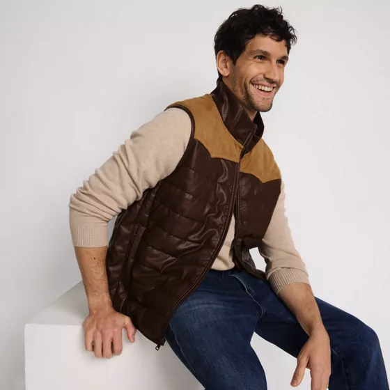 Men's Faux Leather Western Insulated Vest - primary