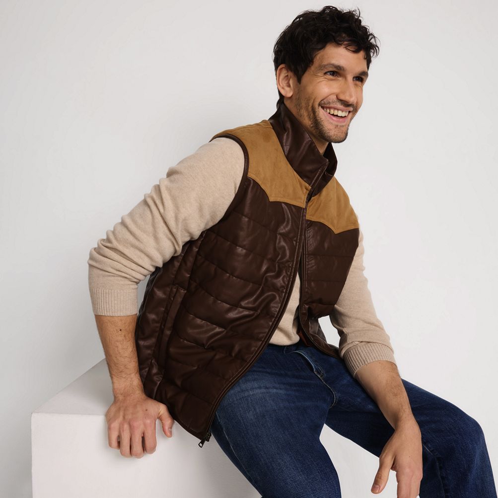 Men's Faux Leather Western Insulated Vest | Lands' End