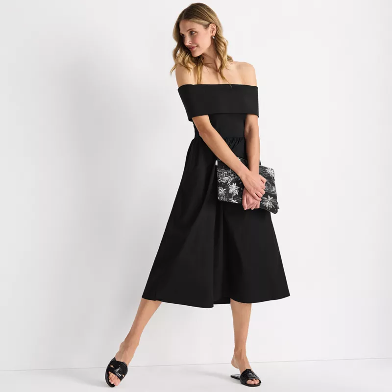 Women's Off the Shoulder Slender Mixed Media Dress, alternative image