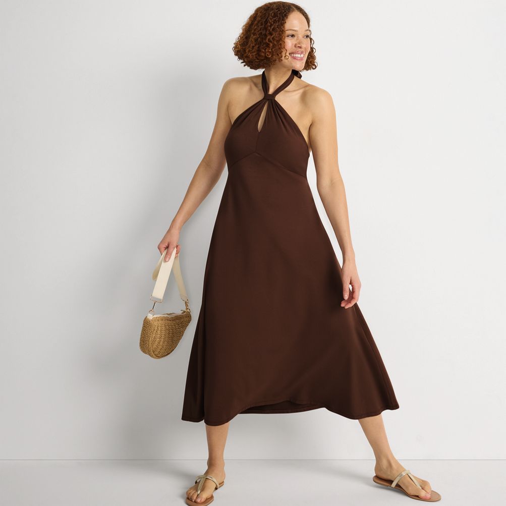 Women's Cotton Modal Halter Midi Dress | Lands' End