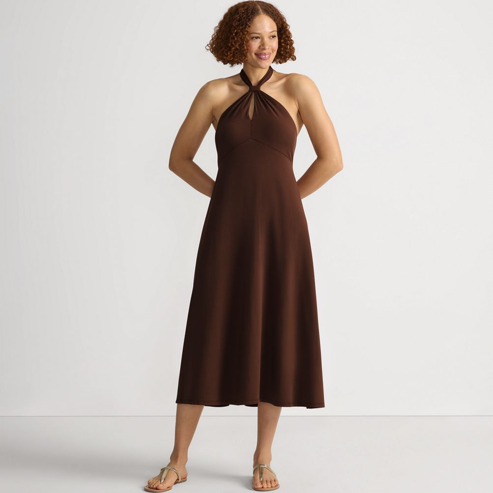 Women's Cotton Modal Halter Midi Dress | Lands' End