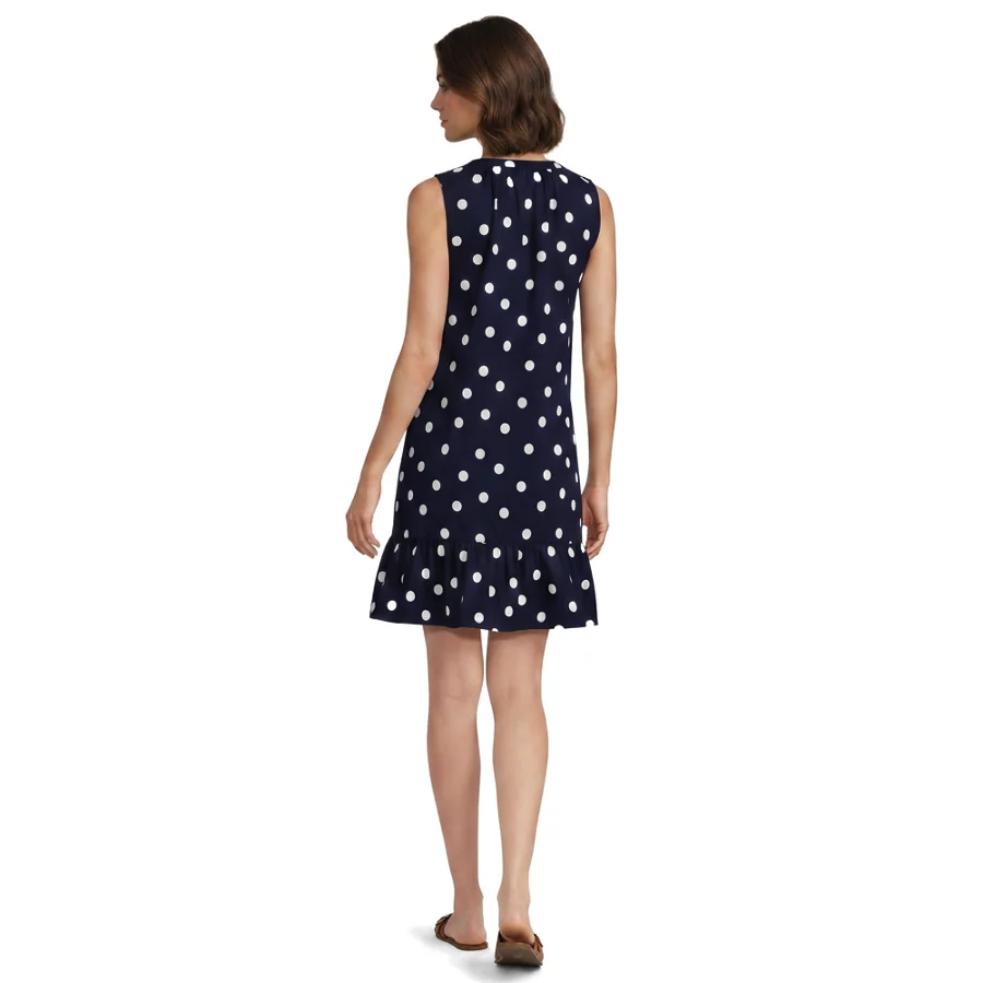 Women's Sleeveless Cotton Jersey Notch Neck Flounce Dress