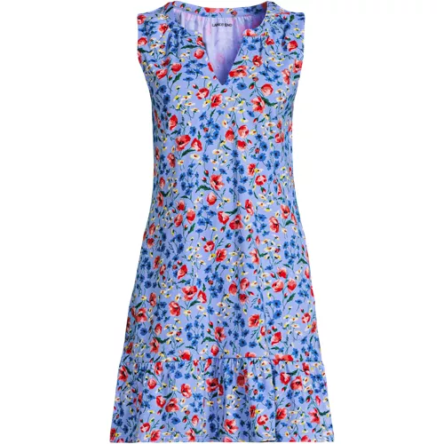 Women's Sleeveless Cotton Jersey Notch Neck Flounce Dress, Front