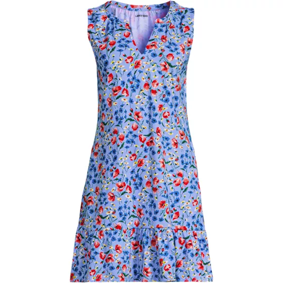 Women's Plus Size Sleeveless Cotton Jersey Notch Neck Flounce Dress - primary
