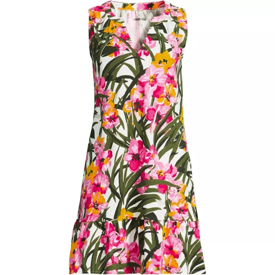 Women's Sleeveless Cotton Jersey Notch Neck Flounce Dress - primary