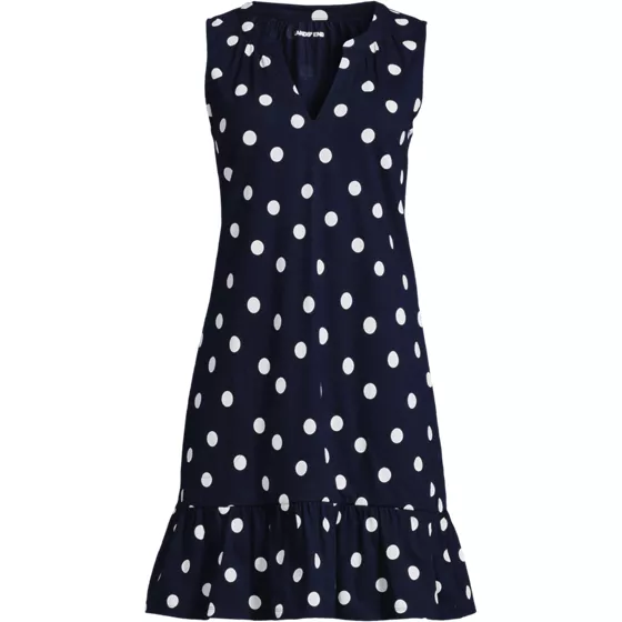 Women's Plus Size Sleeveless Cotton Jersey Notch Neck Flounce Dress - primary