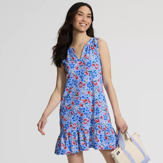 Women's Sleeveless Cotton Jersey Notch Neck Flounce Dress - primary