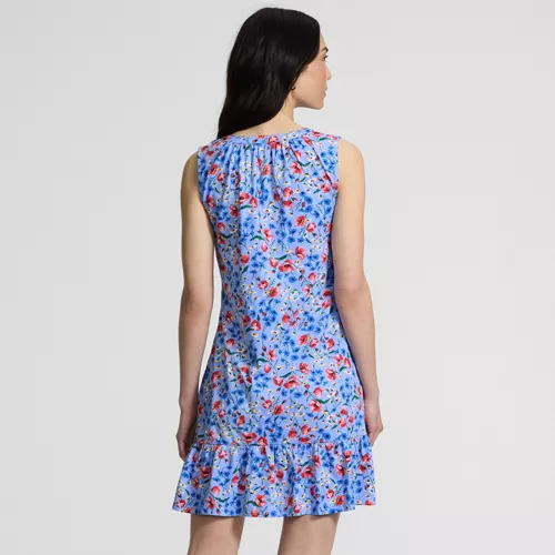 Women's Sleeveless Cotton Jersey Notch Neck Flounce Dress, Back