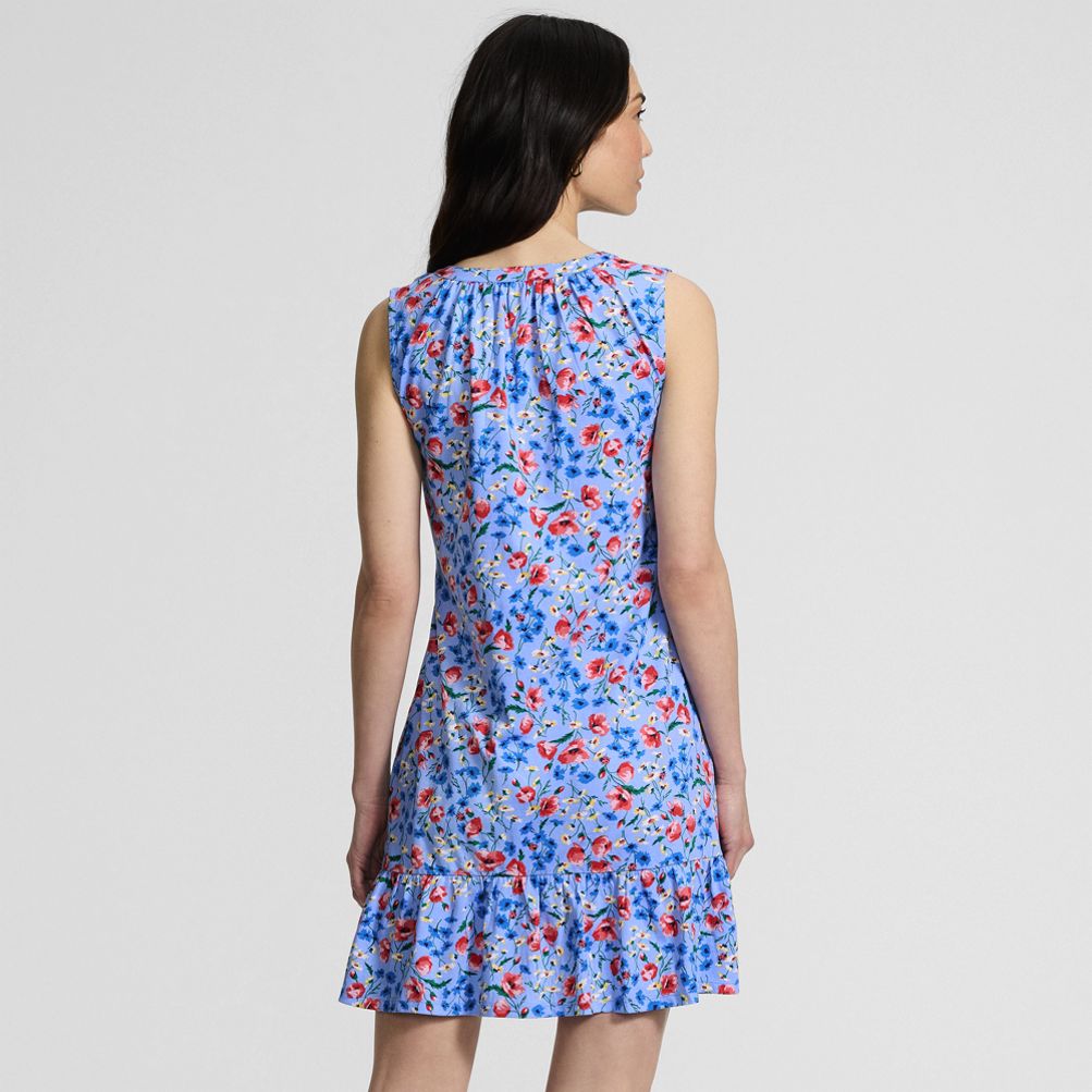 lands end women's cotton jersey notch neck dress Women's Petite Sleeveless Cotton Jersey Notch Neck Flounce Dress - Lands' End - Blue
